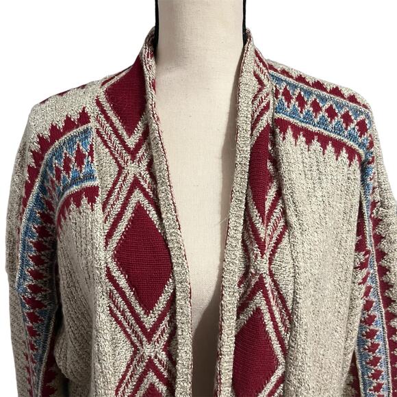 Lucky Brand | Women's Boho Festival Aztec Long Line Open Front Cardigan Sz L - Picture 2 of 5